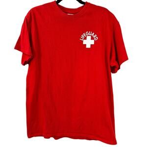 Lifeguard Logo Tee Red White Large Unisex T-Shirt Beach Pool Swimmer Surf Coast